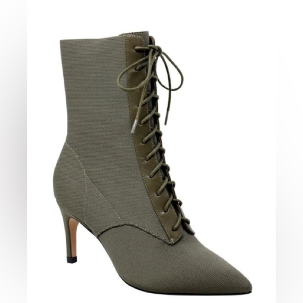 Charles David Piranha Stretch Knit- leather Booties in Olive